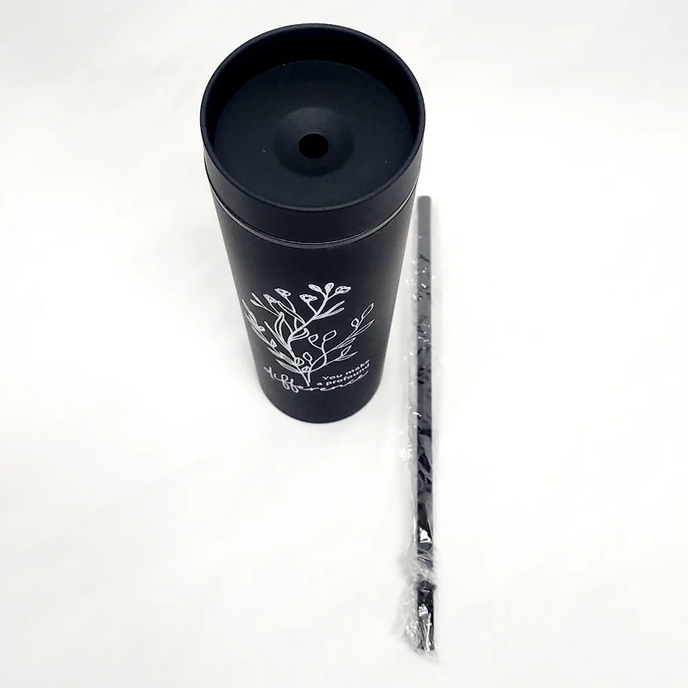 Black Floral Travel Tumbler With Straw